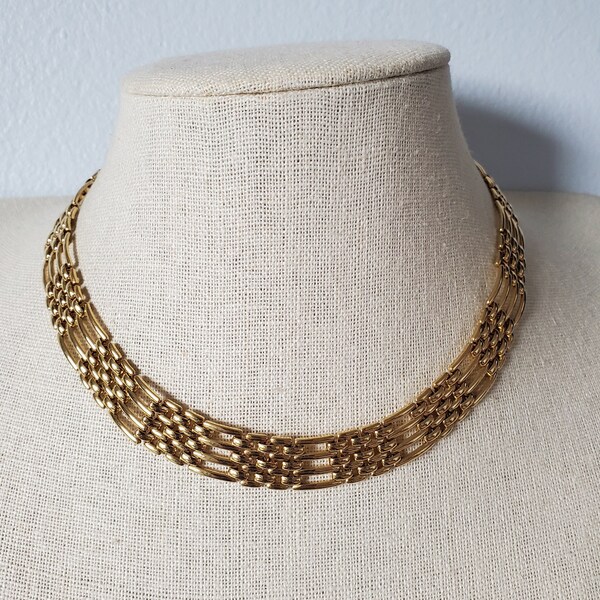 Napier Gold Tone Mixed Open Panther Link Collar Necklace