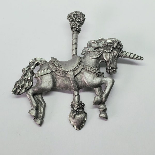 Spoontiques Pewter Unicorn Carousel Brooch