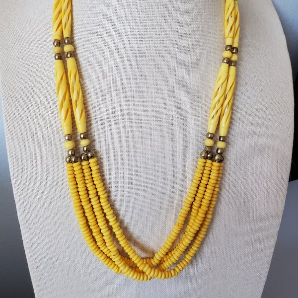 Carol For Eva Graham Carved Yellow Bone Multi Strand Necklace