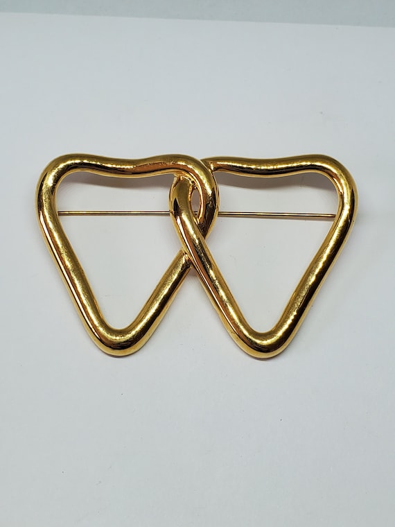 Monet Gold Tone Interlocking Heart Brooch