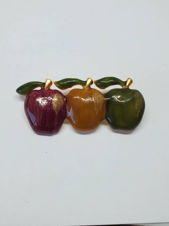 Vintage Tanya Creations Enamel Apples Brooch