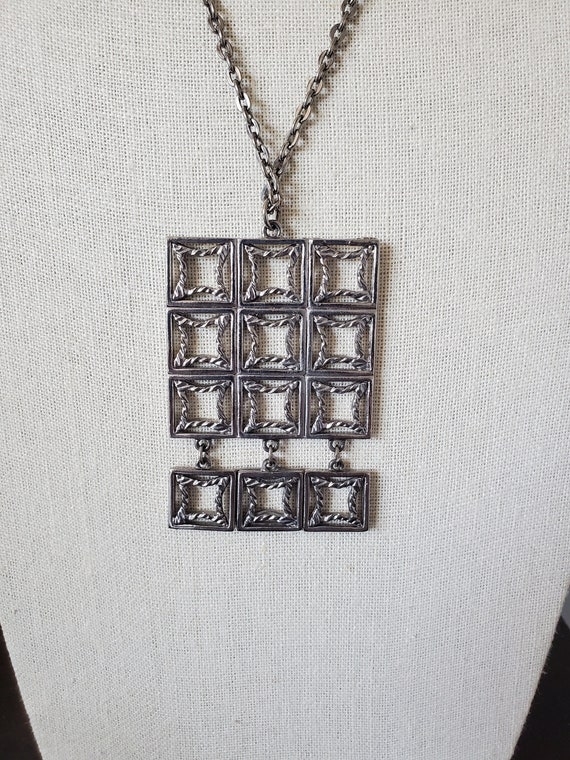 Silver Tone Square Charm Pendant Necklace