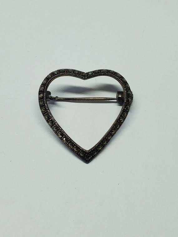 Sterling Silver Open Heart Marcasite Brooch