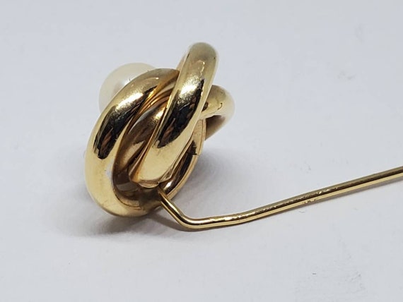 14k Yellow Gold Pearl and Diamond Knot Stick Pin - image 4