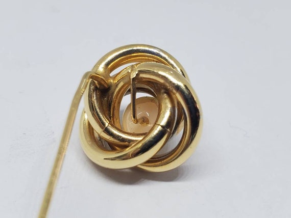 14k Yellow Gold Pearl and Diamond Knot Stick Pin - image 5