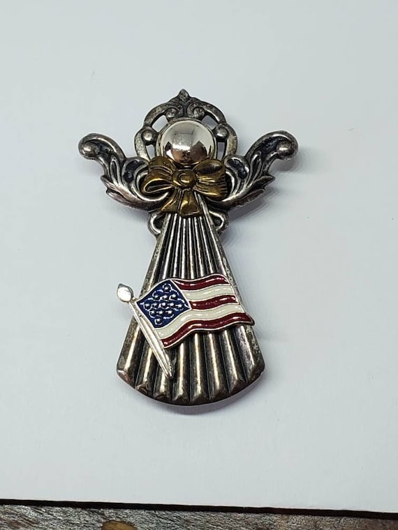 Kat's Creations American Flag Ornate Angel Brooch