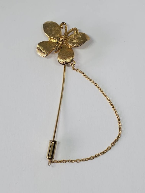 Cadoro Textured Gold Tone Butterfly Stick Pin With