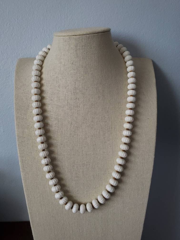 Monet White Plastic Melon Bead Necklace 