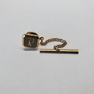 Vintage Geborsteld Goud Zilver Kleur P Initial Tie Tack