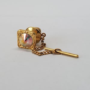 Vintage Aurora Borealis Rivoli strass goudkleurige vierkante stropdas Tack