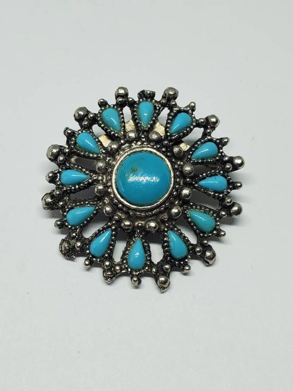 Southwest Style Faux Turquoise Needlepoint Brooch