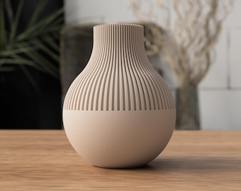 Japandi Neki geripptes Vasen-Set | Flauschige, skulpturale Blumenvasen (Paar) | Minimalistisches Boho-Deko-Geschenk aus 3D-Druck