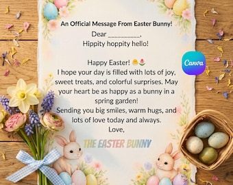 Lettera di Pasqua personalizzata dal Coniglietto - Modello Canva / Lettera modificabile dal Coniglietto di Pasqua per bambini / Articoli di cancelleria pasquali personalizzati