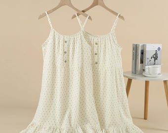 Cotton Cherry Print Sleep Dress, Summer Nightgown, Ruffle Hem Pajamas