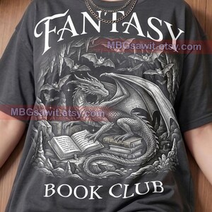 Fantasy Book Club Dragon Reading Comfort Colors® Tshirt, Bookworm Bats Magic Literature Book Lover Vintage Bootleg Y2K Tee