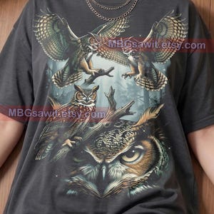 Great Horned Owl Bird Of Prey Animal Lover Comfort Colors® Tshirt, Wildlife Nature Night Forest Vintage Graphic Retro Bootleg Y2K Tee