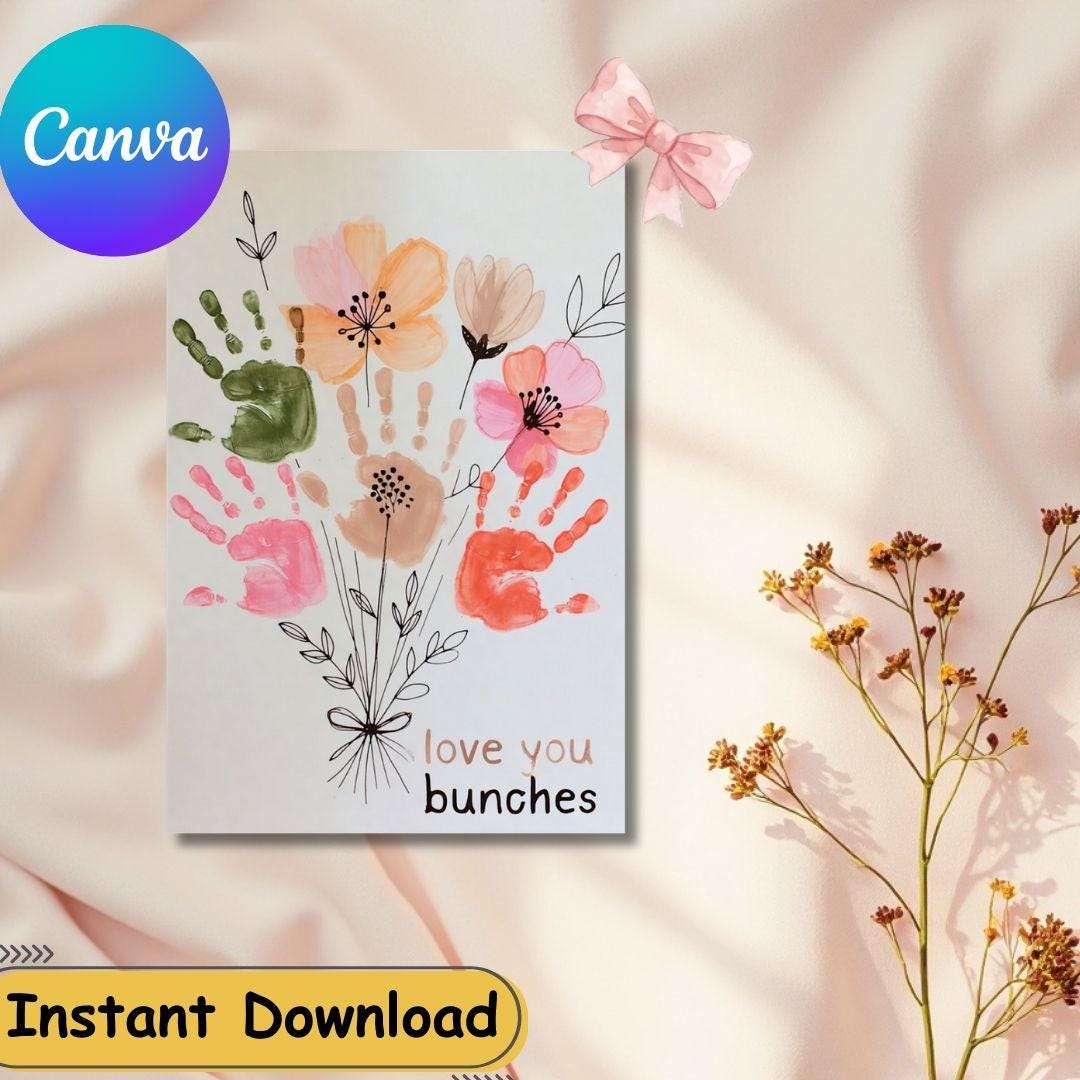 Kids Handprint Flower Bouquet Craft, Mother’s Day Keepsake Art (digital ...