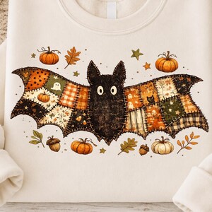 Patchwork Bat PNG, Primitive Halloween PNG, Vintage Quilt Bat Sublimation, Farmhouse Fall Clipart, Autumn Bat PNG, Digital Download