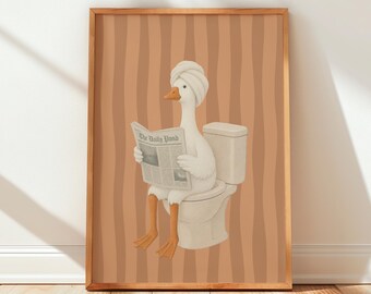 Póster divertido con estampado de ganso para el baño, decoración retro marrón para la pared del baño (descarga gratuita)