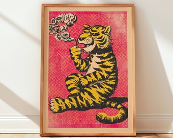 Póster mural "Tiger Smoking", póster de arte pop vintage, lámina decorativa retro para apartamento / descarga digital