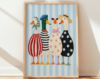 Lámina divertida para amantes de los gansos: Póster de patos preppy (descarga digital)