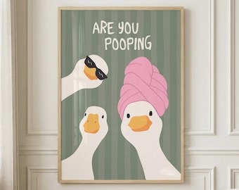 Bajsar du på gås? Illustration med udda humor, badrumsväggkonst, digital nedladdning.