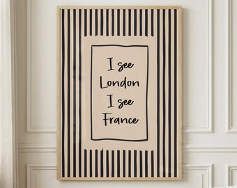 Lámina decorativa para baño "Veo Londres, Francia" – Rayas retro beige (Descarga digital)