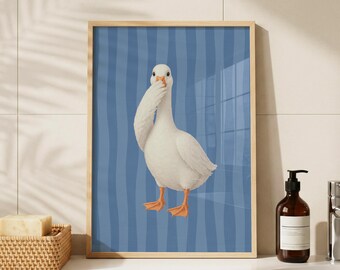 Lámina divertida para amantes de los patos: Póster azul para el baño (Descarga digital)
