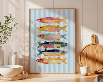 Lámina de pez barracuda: Seis coloridas láminas digitales con efecto pictórico (descarga digital)