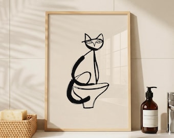 Lámina para amantes de los gatos en el baño: Decoración de pared para el inodoro (Descarga digital)