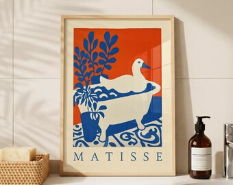 Cuadro decorativo divertido de Matisse con diseño de pato para baño, bañera con animales, decoración original para el baño (descarga digital)
