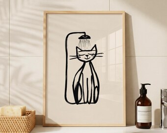 Lámina para amantes de los gatos en el baño: Decoración de pared para la ducha (Descarga digital)