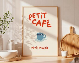 French Coffee Poster Petit Plaisir Espresso Print, Minimalist Kitchen Wall Art Gift