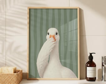 Lámina divertida de ganso para el baño, póster de arte mural para inodoro apestoso en verde salvia (descargable)