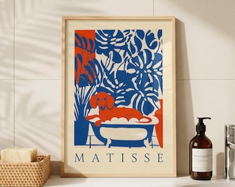 Decoración de pared divertida para baño con diseño de perro salchicha Matisse (descarga digital)