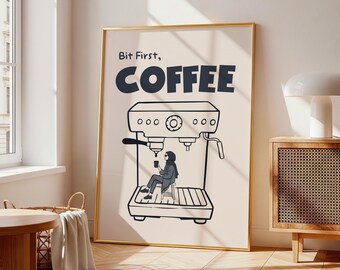 Bit First Coffee Hijab Girl Espresso Machine Retro Cafe Kitchen (Digital Download)
