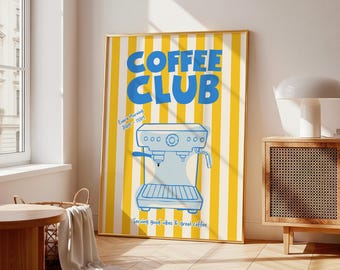 Coffee Club Coffee Machine Retro Kitchen Wall Art Cafe Decor (Digital Download)