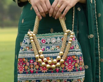 Women Potli Bag, Embordered Potli Bag, Traditional Potli Bag, Wedding Potli Bag, Pearl Beads Potli Bag, Handmade Bag