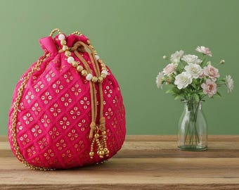 Potli Bag For Women , Handgjord Bröllop Potli Bag, Silk Potli Bag, Bröllopsfest Potli Bag, Dragsko Potli Bag, bröllopspresent Potli Bag,
