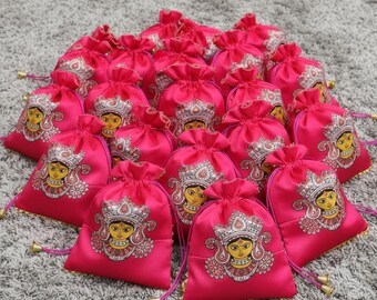 Traditional Indian Lord Devi Potli Bag, Special For Navratri Gift Potli Bag, Satin Potli Bag, Goddess Potli Bag, Gifting Potli Bag,