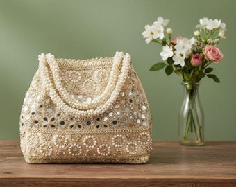 Bolso Potli dorado, bolso Potli para mujer, bolso Potli hecho a mano, bolso Potli de regalo de boda, regalo para su bolso Potli, bolso Potli de diseñador, bolso de mujer,
