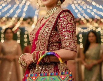 Trendig Rajasthani kuvertväska, Handgjord kuvertväska, Broderad kuvertväska, Rajasthani Design-väska, Spegelväska, Bröllopskuvertväska,