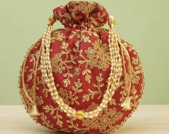 Paket med 5 st Potli-väska för kvinnor , Handgjord bröllops-Potli-väska, Broderad Potli-väska, Bröllopsfest Potli-väska, present till hennes Potli-väska,