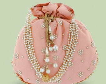 Paket med 5 st Potli-väska för kvinnor , Handgjord bröllops-Potli-väska, Broderad Potli-väska, Bröllopsfest Potli-väska, present till hennes Potli-väska,