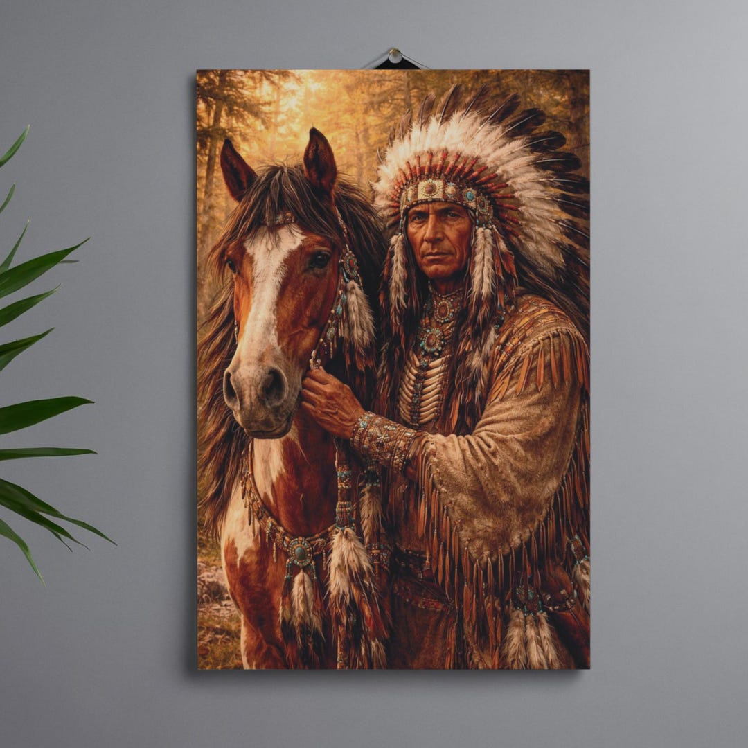 Native American Warrior Wall Art Print, Indigenous Chief With Horse ...