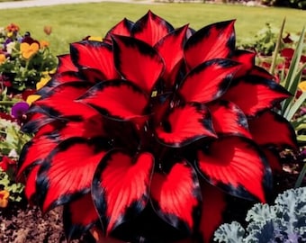 Decoratieve dieprode hostabollen – schaduwminnende bladplanten voor landschappen, borders en tuinen