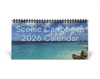 Calendario de escritorio del Caribe escénico 2026 / Fotos de la isla, fechas en cuadrícula