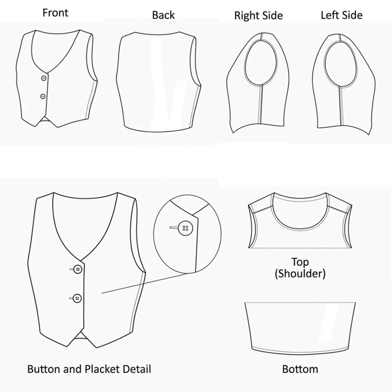 Women’s Cropped Vest Sewing Pattern PDF | V-neck Waistcoat DIY ...