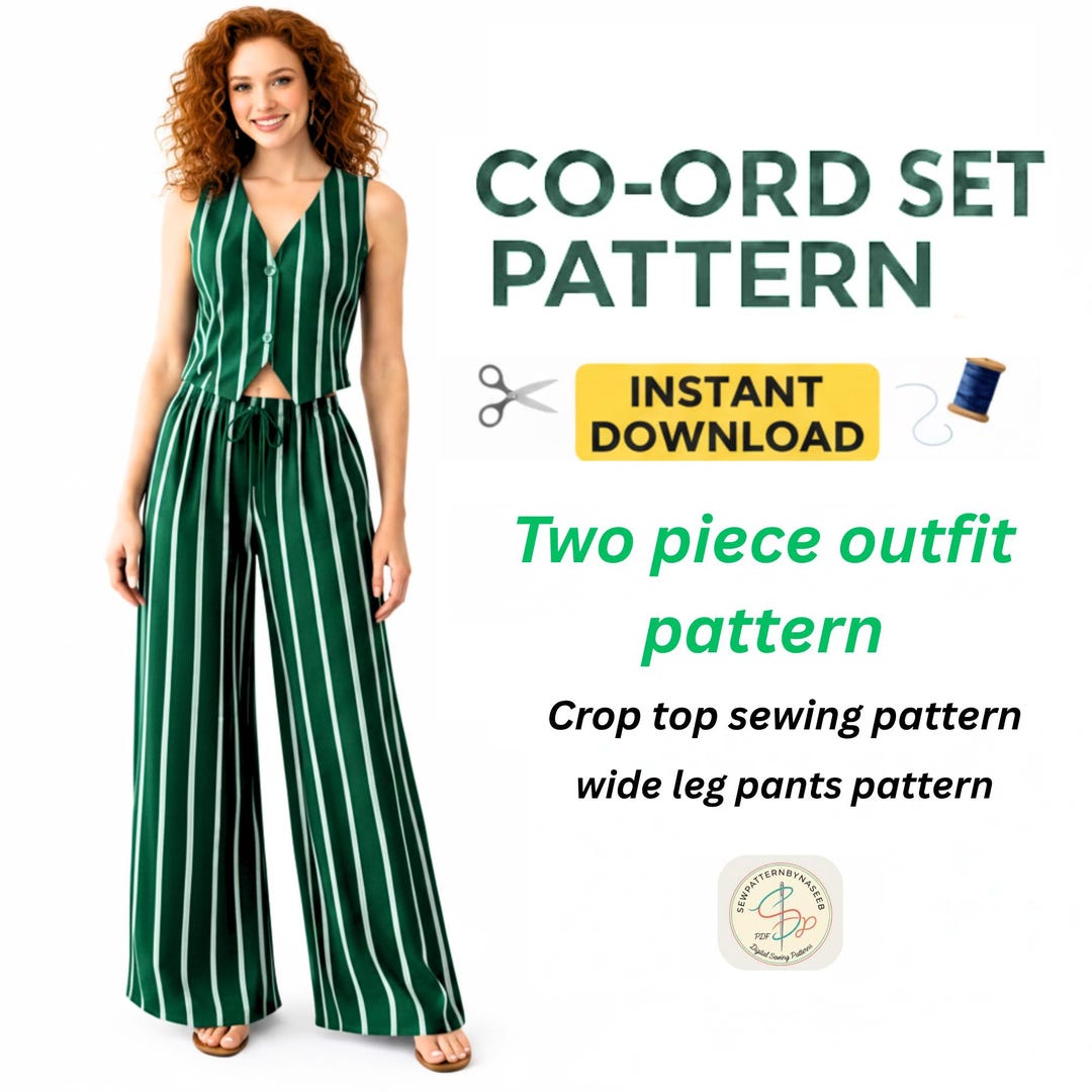 Co Ord Set Sewing Pattern, Crop Top Wide Leg Pants (PDF Download) - Etsy