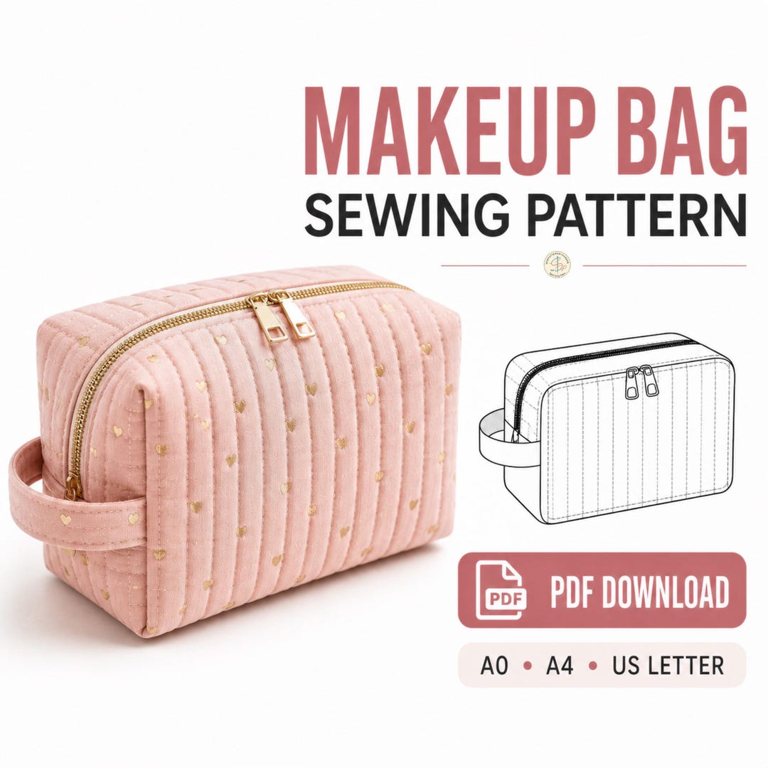 Beginner Travel Makeup Bag Sewing Pattern | Zipper Cosmetic Pouch ...